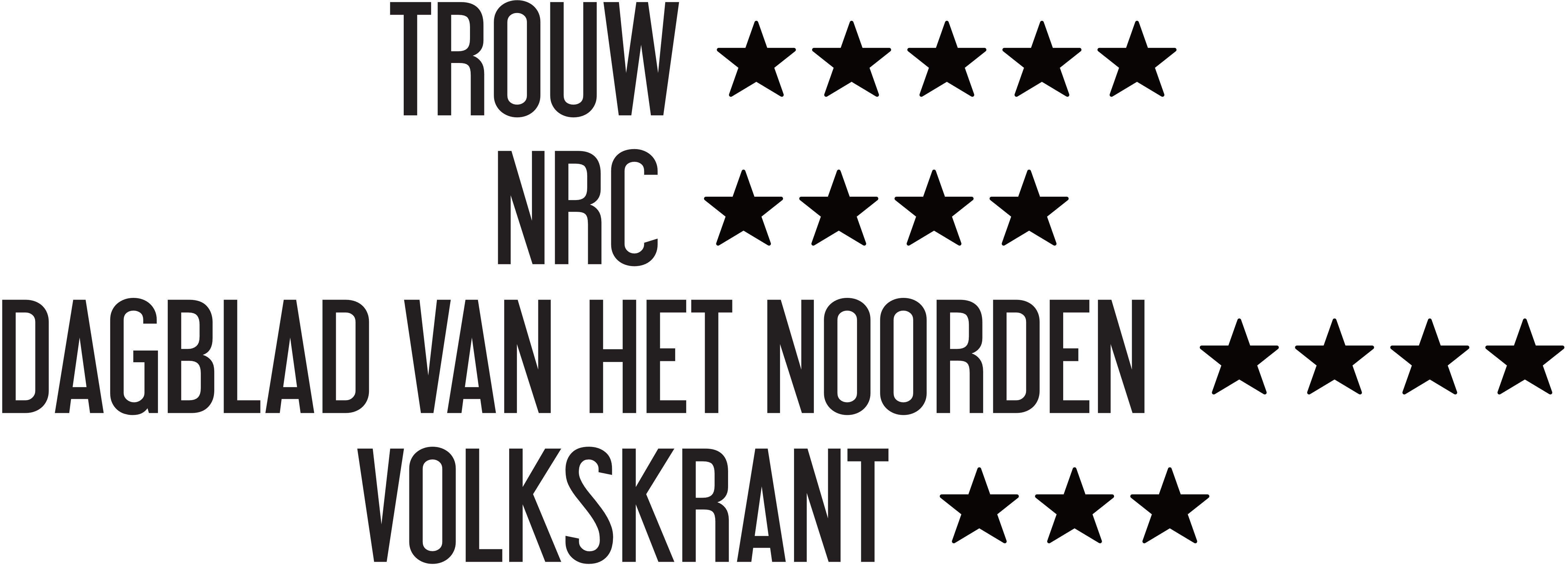 Recensies: Trouw vijf sterren